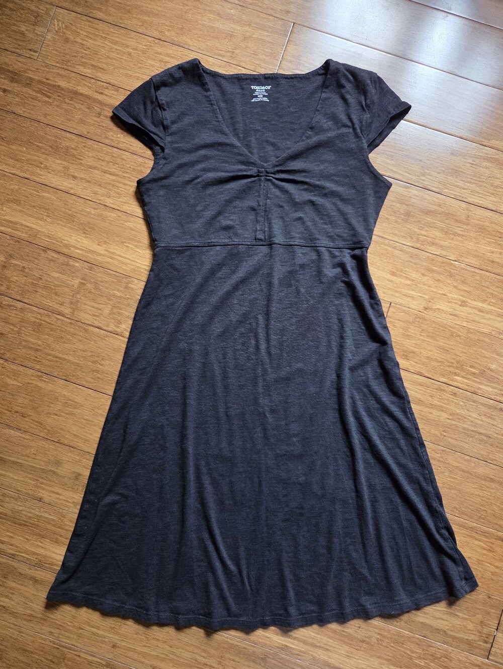 Toad&Co Organic Cotton Tencel Black Midi Dress Cap Sleeve Stretch Small